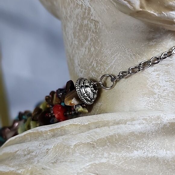 Artsy Colorful Eclectic Seashell, Ceramic and Stone Beaded Necklace - Picture 8 of 12